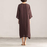 Women linen clothes For Women Metropolitan Museum Splicing Loose Three Quarter Sleeve Wine Red Dress