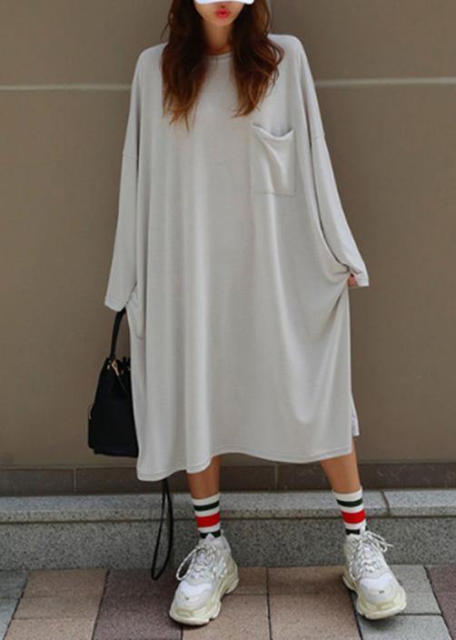 Women o neck Batwing Sleeve cotton summer dress Outfits gray Robe Dresses - SooLinen