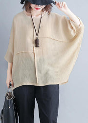 Women o neck Batwing Sleeve patchwork cotton blended clothes For Women Omychic Photography beige yellow Knee shirt Summer - SooLinen