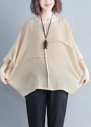 Women o neck Batwing Sleeve patchwork cotton blended clothes For Women Omychic Photography beige yellow Knee shirt Summer - SooLinen