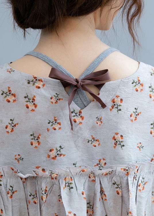 Women o neck Bow clothes For Women Shape gray floral blouse - SooLinen