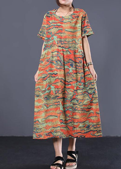 Women o neck linen dresses Fashion Ideas yellow prints Dresses summer - SooLinen