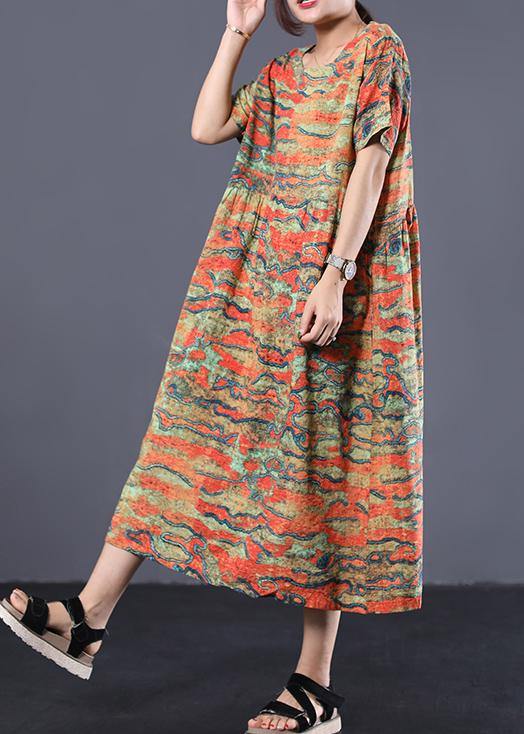 Women o neck linen dresses Fashion Ideas yellow prints Dresses summer - SooLinen