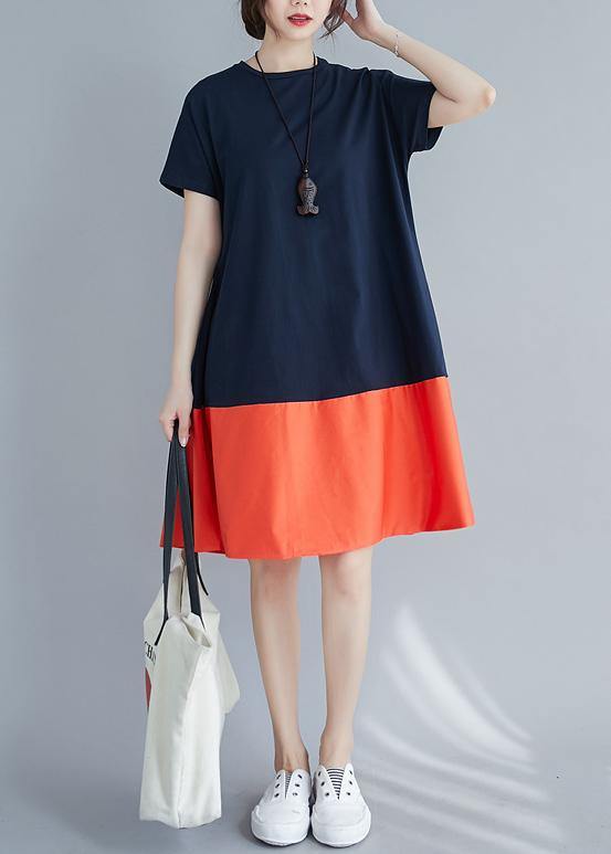 Women o neck patchwork summer quilting dresses Shape orange Dress - SooLinen