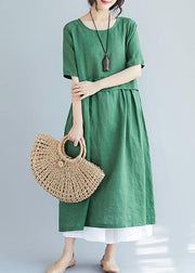 Women o neck pockets cotton linen quilting dresses Photography green Dress summer - SooLinen