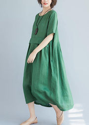 Women o neck pockets cotton linen quilting dresses Photography green Dress summer - SooLinen