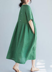 Women o neck pockets cotton linen quilting dresses Photography green Dress summer - SooLinen