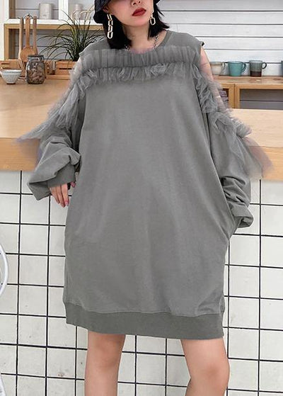 Women off the shoulder summer quilting dresses Shape gray Dresses - SooLinen