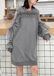 Women off the shoulder summer quilting dresses Shape gray Dresses - SooLinen