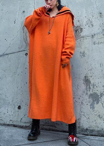 Women orange Sweater Aesthetic Largo Sailor Collar Big winter knitted tops - SooLinen