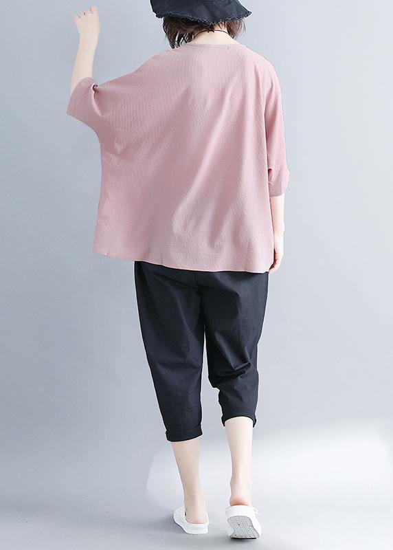 Women pink chiffon clothes Fashion Catwalk o neck Batwing Sleeve Summer tops - SooLinen