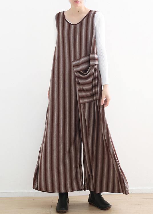 Women pink striped cotton pants sleeveless Dresses jumpsuit pants - SooLinen