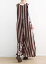 Women pink striped cotton pants sleeveless Dresses jumpsuit pants - SooLinen