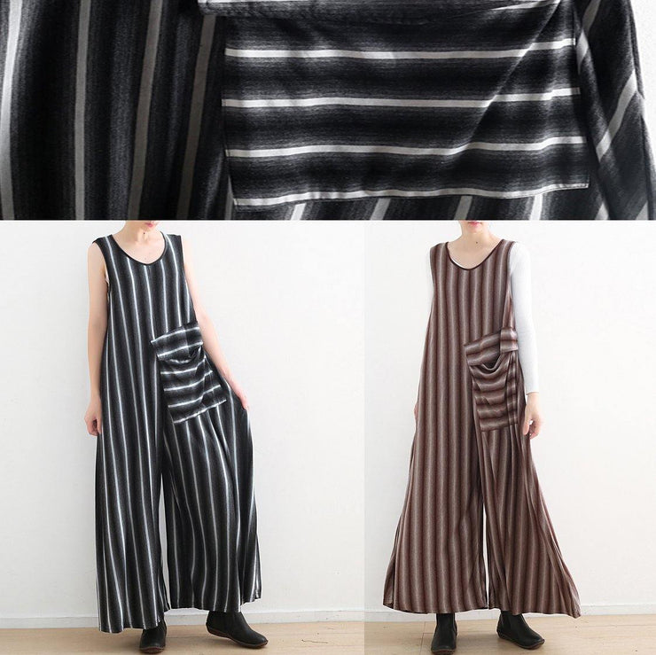 Women pink striped cotton pants sleeveless Dresses jumpsuit pants - SooLinen