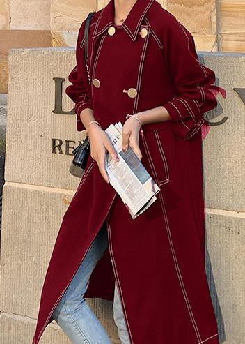 Women red Fashion maxi coat Fabrics double breast winter outwears - SooLinen