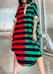 Women striped patchwork cotton pattern Plus Size summer Dress - SooLinen