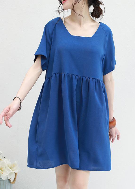 Women two ways to wear chiffon tunic top Sewing blue v neck Dress summer - SooLinen