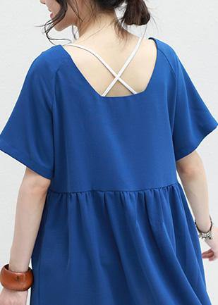 Women two ways to wear chiffon tunic top Sewing blue v neck Dress summer - SooLinen