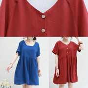 Women two ways to wear chiffon tunic top Sewing blue v neck Dress summer - SooLinen