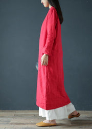 Women v neck long sleeve Tunics Outfits red Maxi Dress - SooLinen