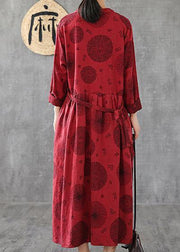 Women v neck patchwork cotton clothes red embroidery long Dresses - SooLinen