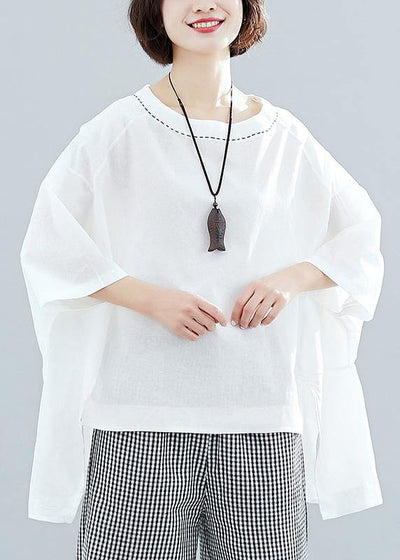 Women white cotton crane tops low high design oversized summer shirt - SooLinen