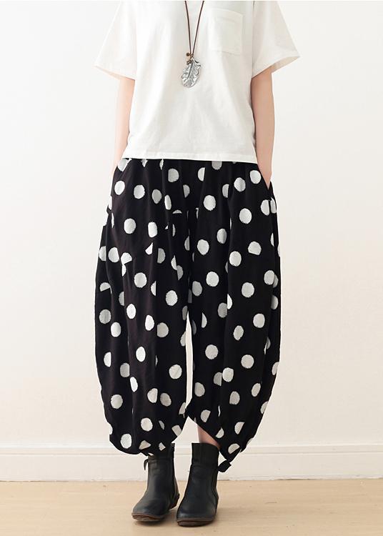 Women wide leg pants Cotton tunic pattern Fun Fashion Ideas black dotted Knee pants spring