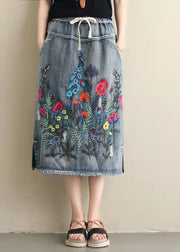 Women Light Blue Embroideried Pockets A-Line Summer Denim Skirts