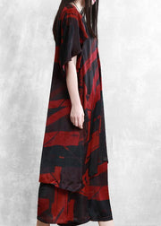 Women's Loose Silk Silk Red Suit Literary Irregular Long Top Wide Leg Pants - SooLinen