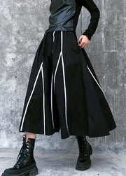 Women's Retro skirt high waist large black striped skirt new - SooLinen