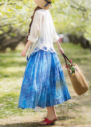 Women's Summer 2021 New Dress Blue Print Strap Skirt Swing Skirt - SooLinen