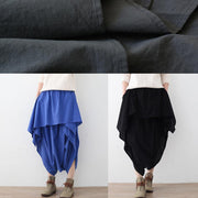 Women's original design literary irregular asymmetric blue cropped trousers - SooLinen