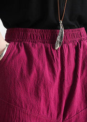 Women's summer new loose high waist five points wide leg pants linen burgundy straight shorts - SooLinen