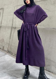 Women's winter fashion loose sweater vest skirt bottoming shirt two piece suit purple skirt - SooLinen