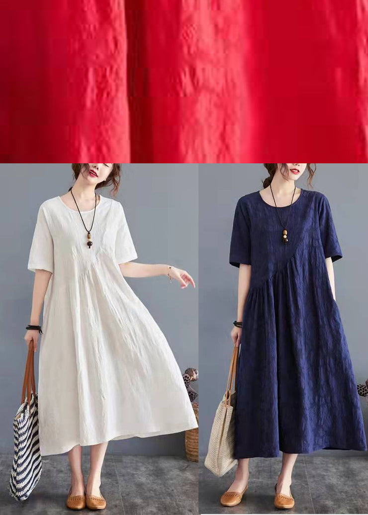 Women o neck Cinched cotton linen clothes Wardrobes red Dress summer