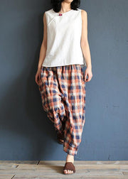 Xia Xin original design cotton and linen pants female loose nine points pants elastic waist - SooLinen