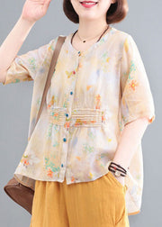 Yellow Baggy Cotton Shirt Top Low High Design Half Sleeve