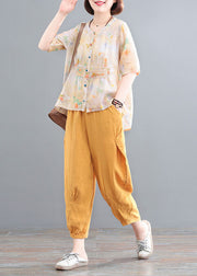 Yellow Baggy Cotton Shirt Top Low High Design Half Sleeve