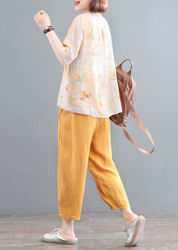 Yellow Baggy Cotton Shirt Top Low High Design Half Sleeve