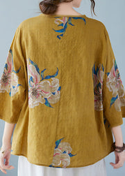 Yellow Button Shirt Tops Asymmetrical Half Sleeve