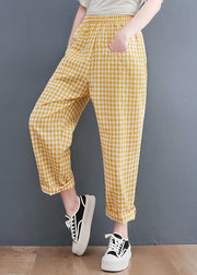 Yellow Plaid High Waist Loose Harem Pants Spring