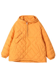 Yellow Pockets Duck Down Puffers Jackets Zip Up Winter