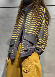 Yellow Striped Patchwork Coats Outwear Long Sleeve