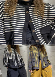 Yellow Striped Patchwork Coats Outwear Long Sleeve