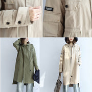 autumn beige cotton trench coat tie waist loose pockets lapel  parka