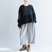 autumn black cotton cable knit sweater plus size side open fashion sweater