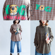 autumn casual blackish green cotton blouse oversize cartoon print batwing sleeve tops