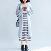 autumn fashion light blue cotton sweater outwear oversize hollow out sweater cardigan