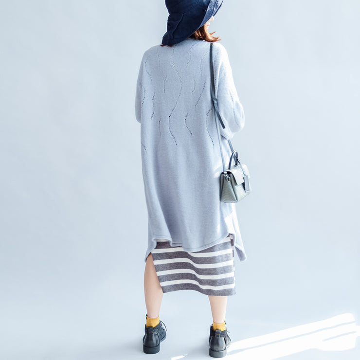 autumn fashion light blue cotton sweater outwear oversize hollow out sweater cardigan