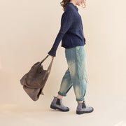 autumn new dark blue cotton sweater casual batwing sleeve woolen knit tops